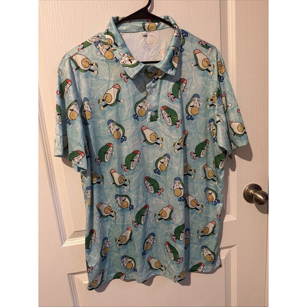 Funny Avocado Butt Polo Shirt Size L Green New